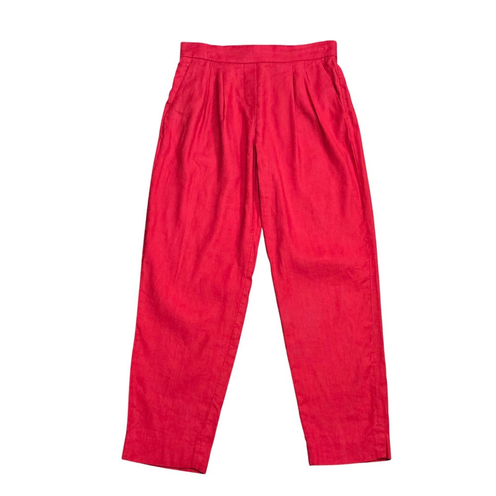 Aritzia Babaton Red Linen Pleated Tapered Pants High Waisted Size 2